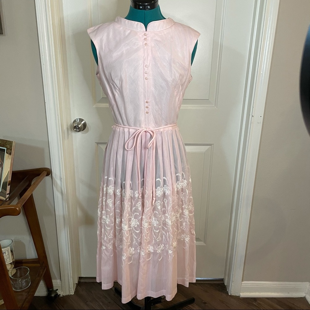 Vintage Pale Pink Embroidered Dress